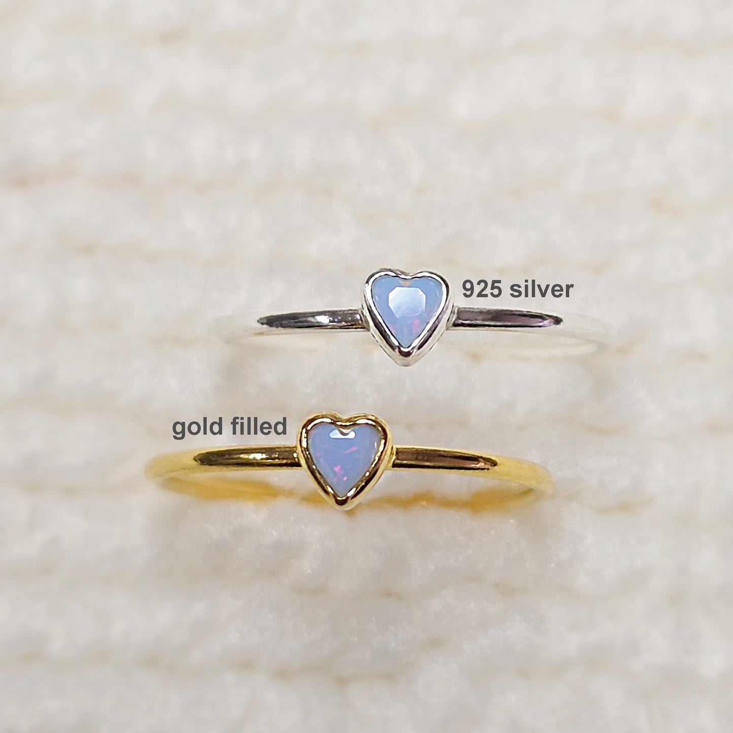 3mm Heart Bezel Set Stacking Ring with Opal Blue CZ • BIRTH STONE RING • Gold Filled (14KGF) Jewelry Findings Wholesale •GFR1403HRTCZ(P3)-GFR1103HRTCZ(P3)