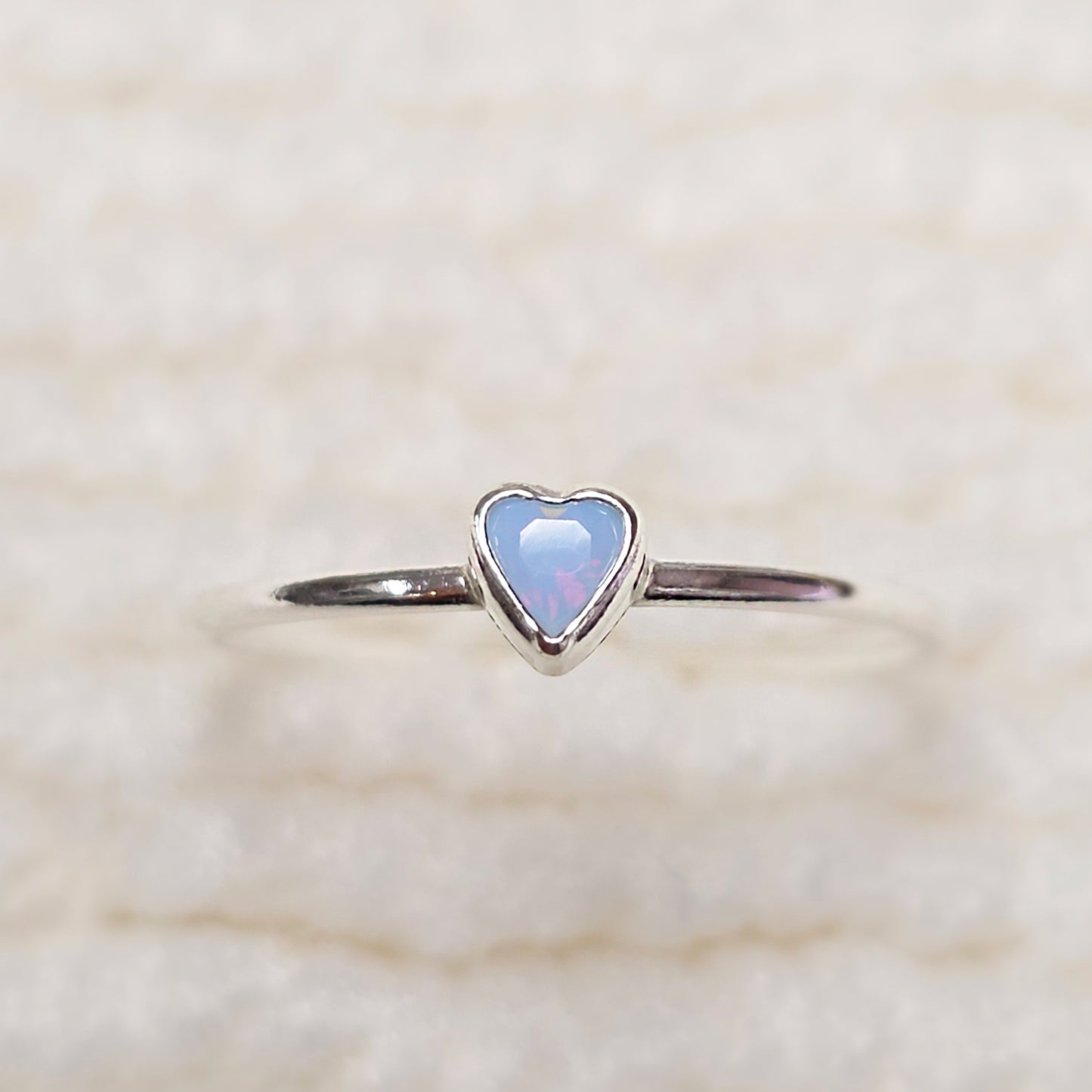 3mm Heart Bezel Set Stacking Ring with Opal Blue CZ • BIRTH STONE RING • Gold Filled (14KGF) Jewelry Findings Wholesale •GFR1403HRTCZ(P3)-GFR1103HRTCZ(P3)