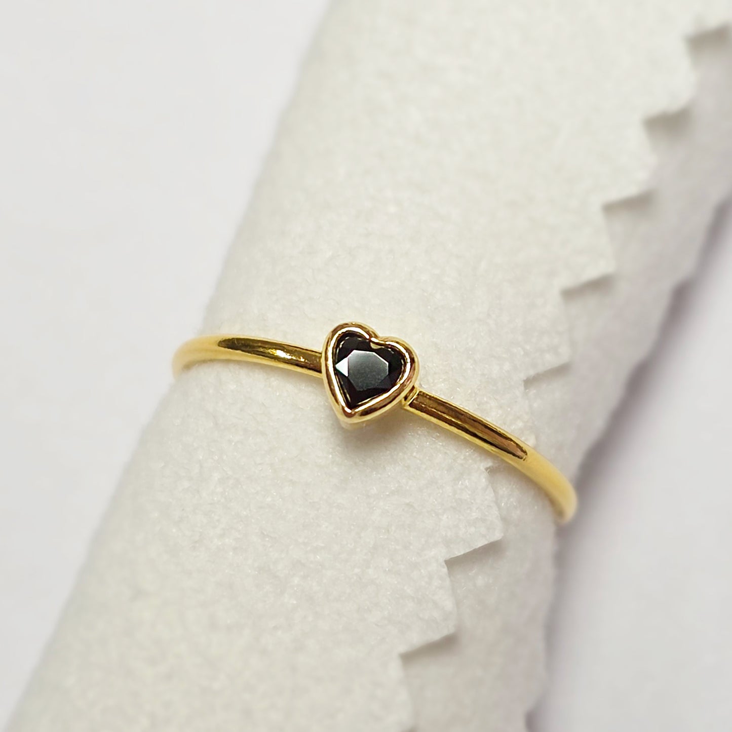 3mm Heart Bezel Set Stacking Ring with Onyx Black CZ • BIRTH STONE RING • Gold Filled (14KGF) Jewelry Findings Wholesale •GFR1403HRTCZ(BLK)-GFR1103HRTCZ(BLK)