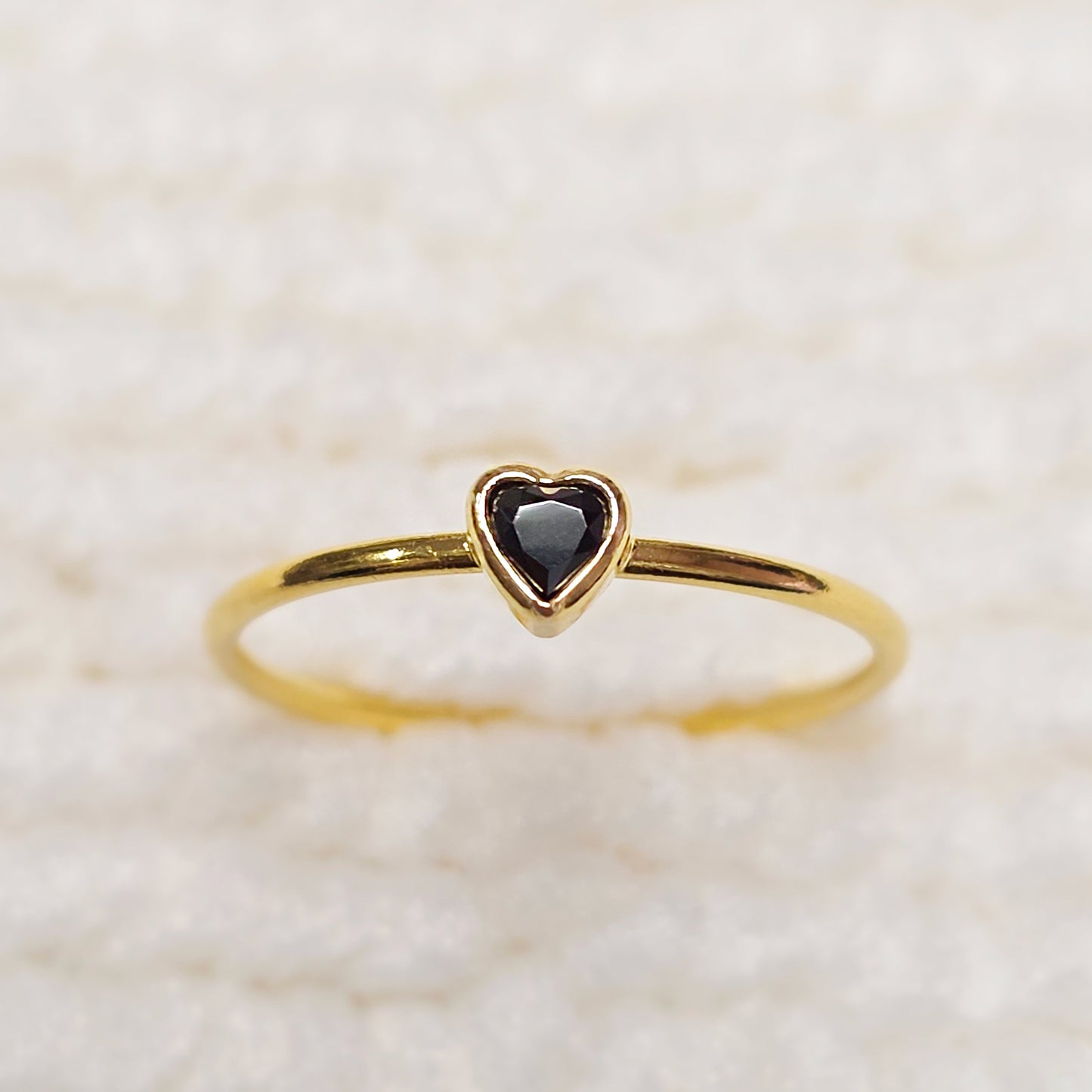 3mm Heart Bezel Set Stacking Ring with Onyx Black CZ • BIRTH STONE RING • Gold Filled (14KGF) Jewelry Findings Wholesale •GFR1403HRTCZ(BLK)-GFR1103HRTCZ(BLK)