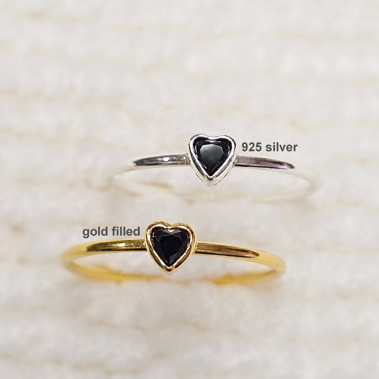 3mm Heart Bezel Set Stacking Ring with Onyx Black CZ • BIRTH STONE RING • Gold Filled (14KGF) Jewelry Findings Wholesale •GFR1403HRTCZ(BLK)-GFR1103HRTCZ(BLK)