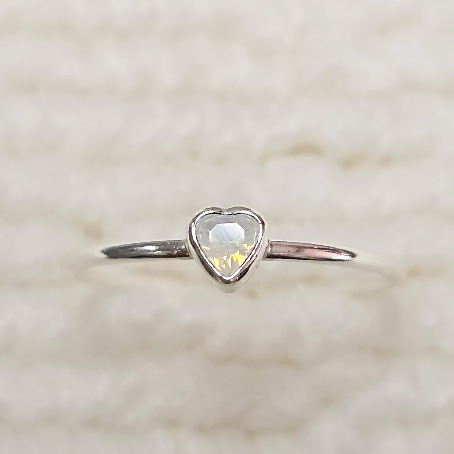 3mm Heart Bezel Set Stacking Ring with Opal White CZ • Gold Filled (14KGF) Jewelry Findings Wholesale •GFR1403HRTCZ(P1)-GFR1103HRTCZ(P1)