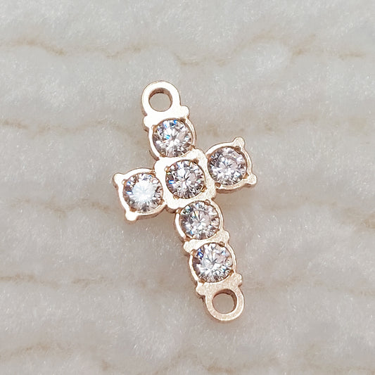 Cross Connector With 6 CZs 20ga 6.3 x 11.4mm • Minimalist Charm •Gold Filled (14KGF) Jewelry Findings Wholesale • CR11CZ6 / 9CR11CZ6