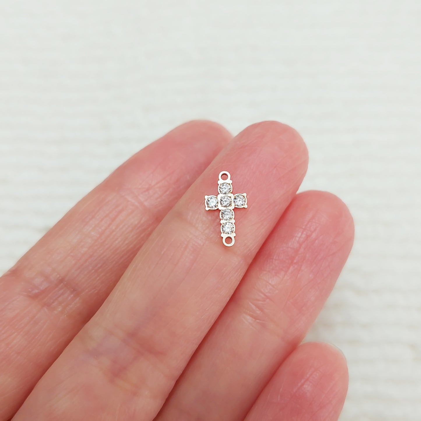 Cross Connector With 6 CZs 20ga 6.3 x 11.4mm • Minimalist Charm •Gold Filled (14KGF) Jewelry Findings Wholesale • CR11CZ6 / 9CR11CZ6