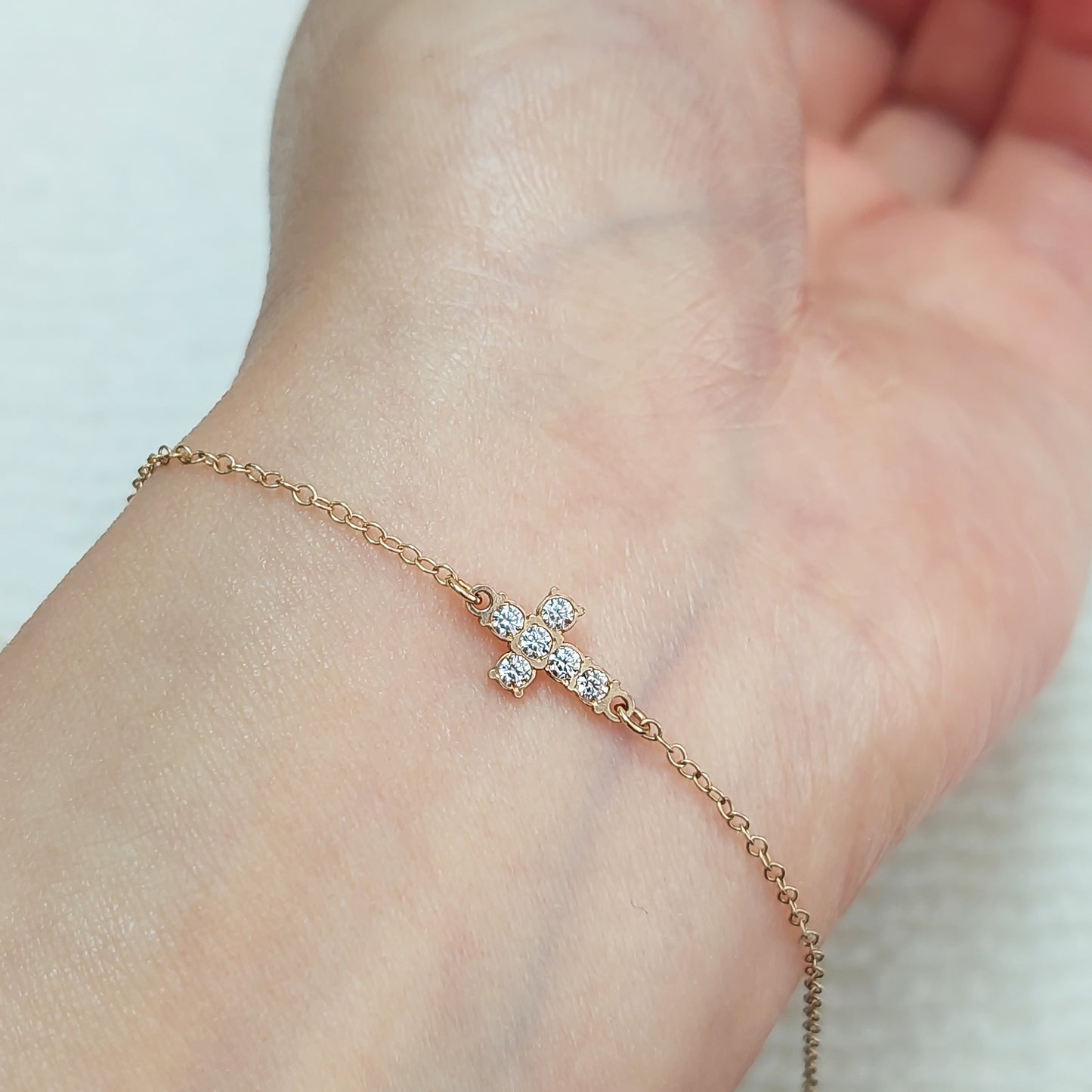 Cross Connector With 6 CZs 20ga 6.3 x 11.4mm • Minimalist Charm •Gold Filled (14KGF) Jewelry Findings Wholesale • CR11CZ6 / 9CR11CZ6