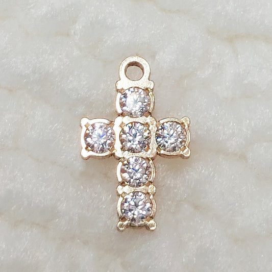 Cross Charm With 6 CZs 20ga 6.3 x 10mm • Minimalist Charm •Gold Filled (14KGF) Jewelry Findings Wholesale • CR11CZ6R1 / 9CR11CZ6R1