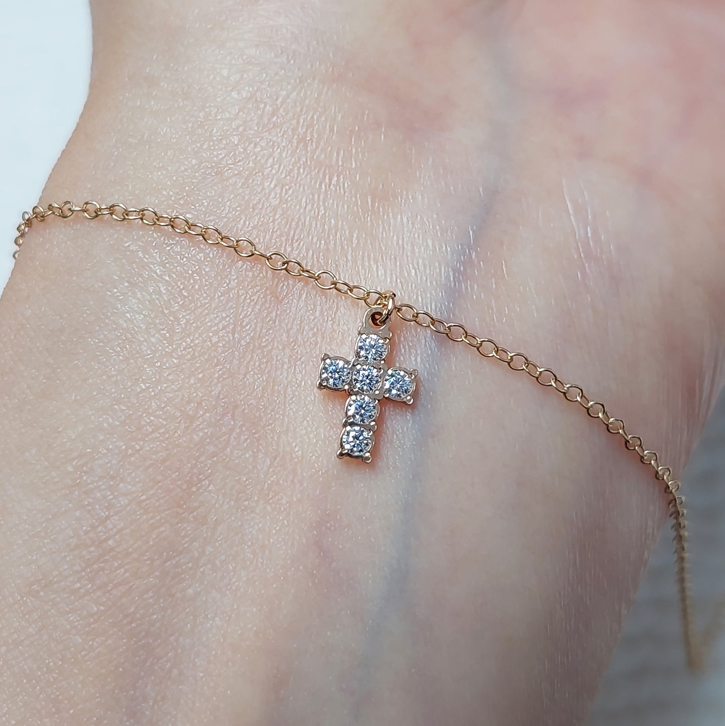 Cross Charm With 6 CZs 20ga 6.3 x 10mm • Minimalist Charm •Gold Filled (14KGF) Jewelry Findings Wholesale • CR11CZ6R1 / 9CR11CZ6R1