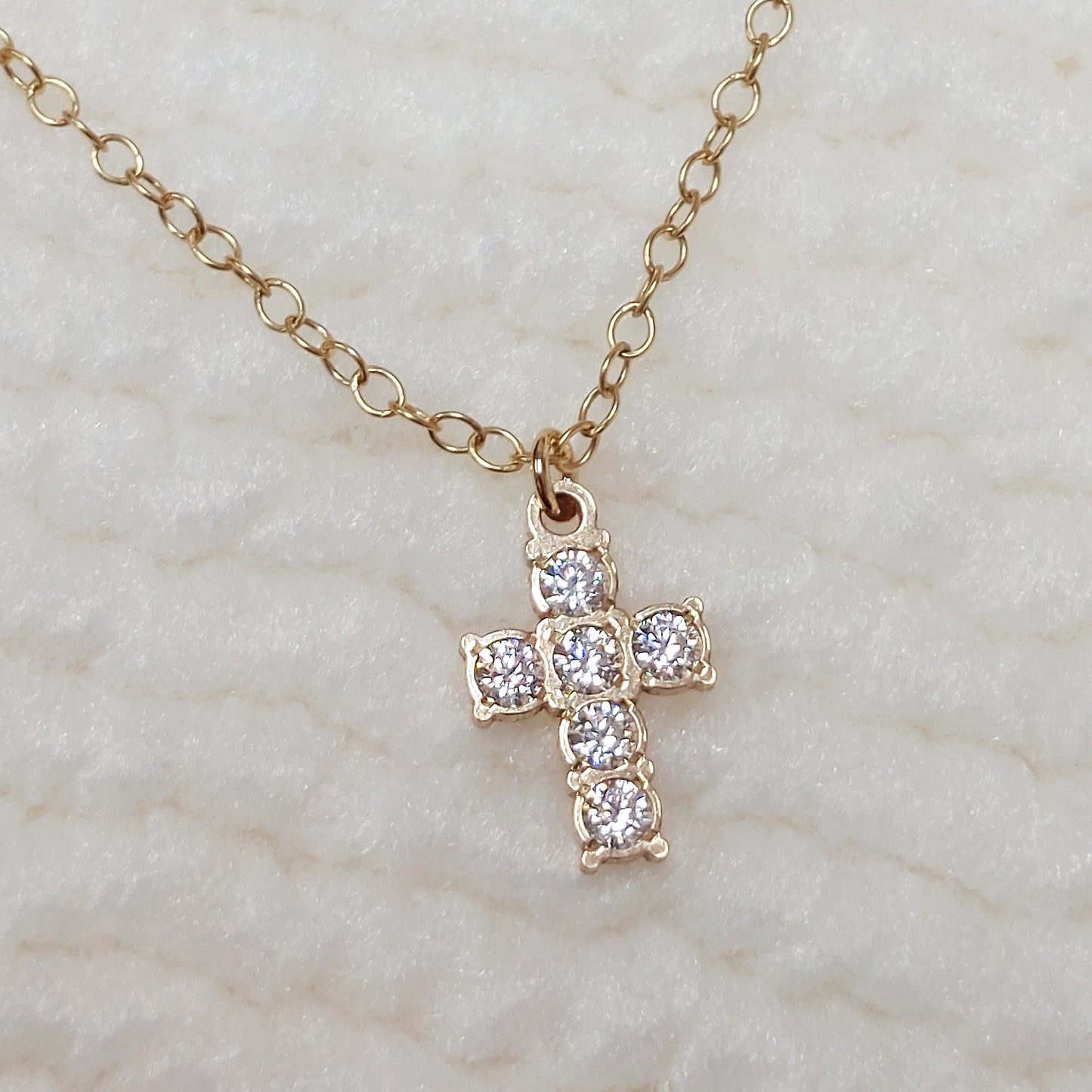 Cross Charm With 6 CZs 20ga 6.3 x 10mm • Minimalist Charm •Gold Filled (14KGF) Jewelry Findings Wholesale • CR11CZ6R1 / 9CR11CZ6R1