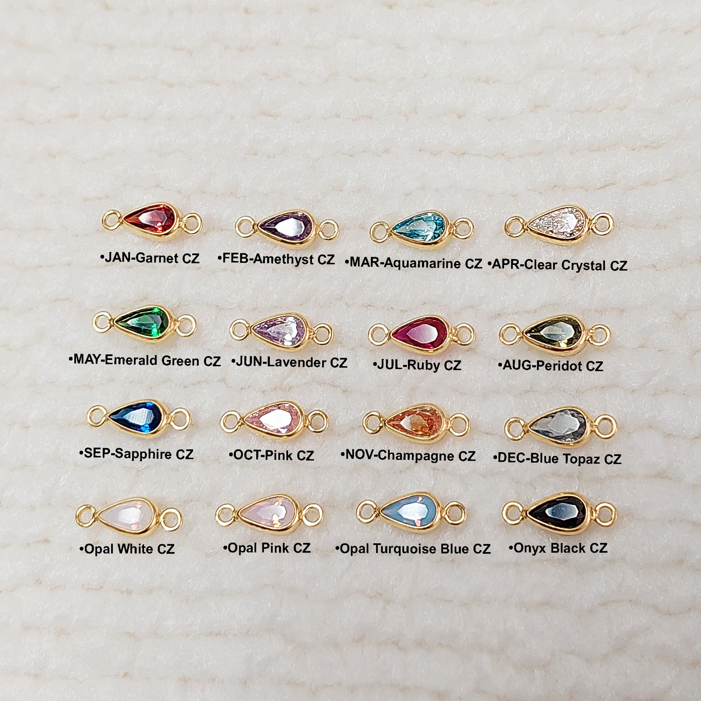Teardrop Bezel Connector With 2mm Closed Rings 3x5 mm •Birth Stone Charm •Gold Filled (14KGF) Jewelry Findings Wholesale •GF3TDR2CZ/93TDR2CZ