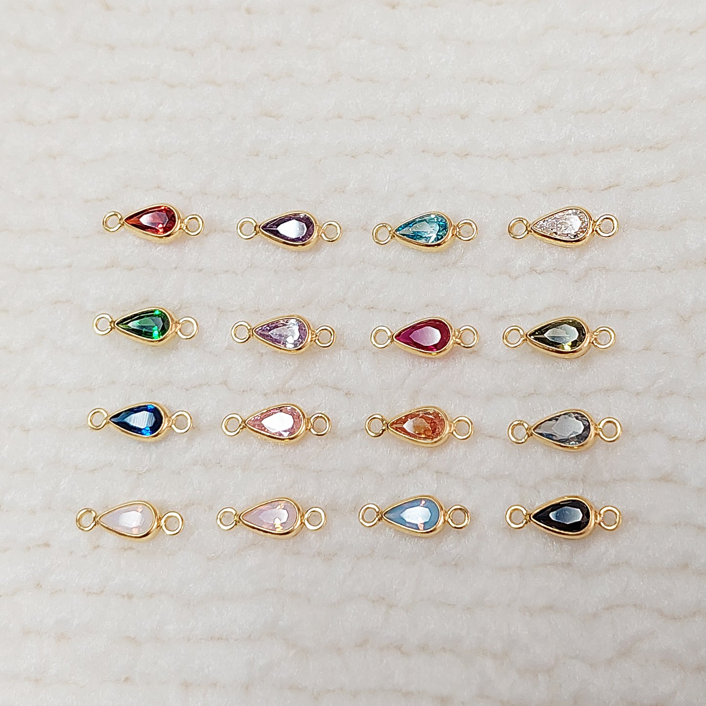 Teardrop Bezel Connector With 2mm Closed Rings 3x5 mm •Birth Stone Charm •Gold Filled (14KGF) Jewelry Findings Wholesale •GF3TDR2CZ/93TDR2CZ