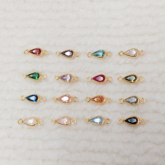 Teardrop Bezel Connector With 2mm Closed Rings 3x5 mm •Birth Stone Charm •Gold Filled (14KGF) Jewelry Findings Wholesale •GF3TDR2CZ/93TDR2CZ
