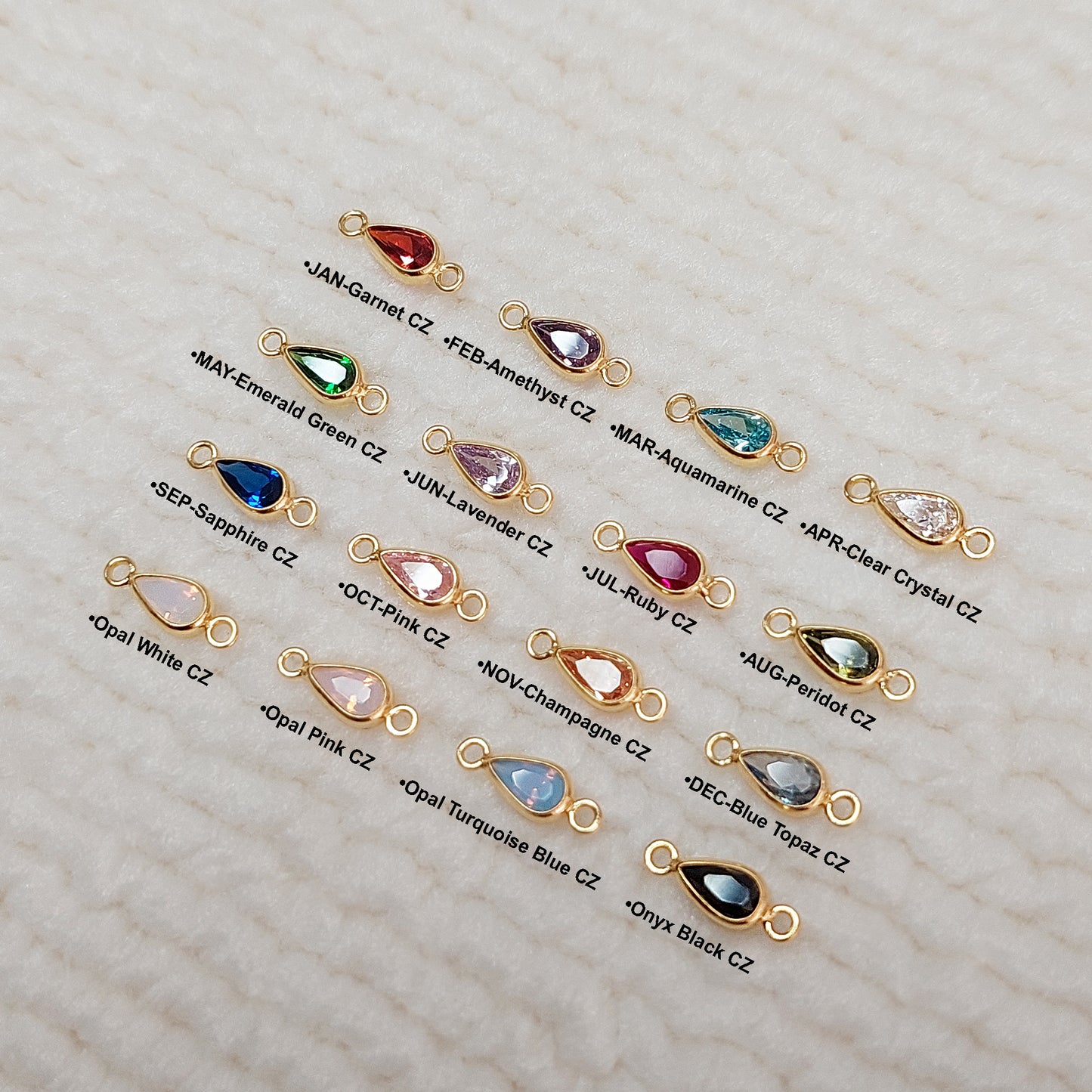 Teardrop Bezel Connector With 2mm Closed Rings 3x5 mm •Birth Stone Charm •Gold Filled (14KGF) Jewelry Findings Wholesale •GF3TDR2CZ/93TDR2CZ