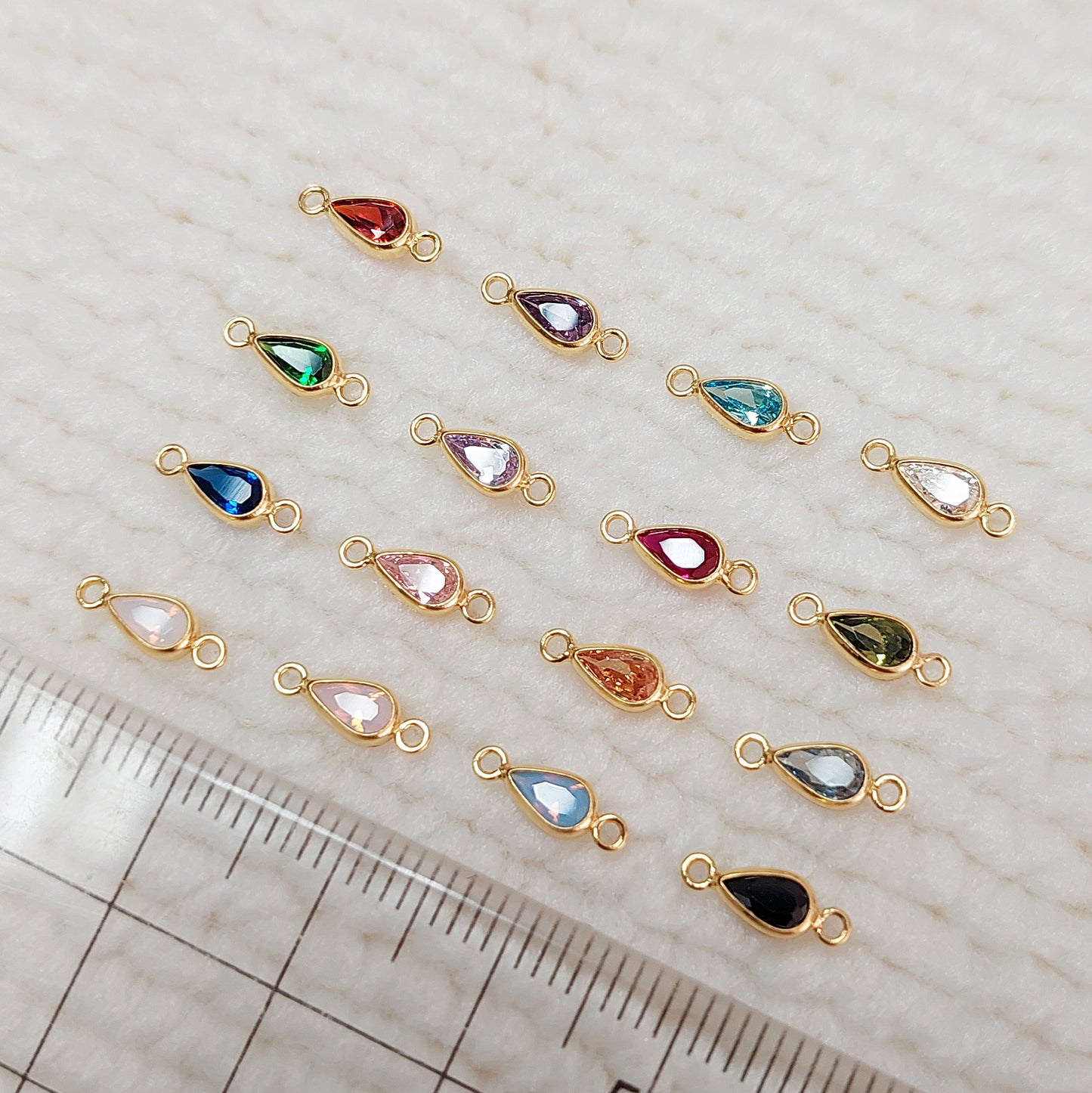 Teardrop Bezel Connector With 2mm Closed Rings 3x5 mm •Birth Stone Charm •Gold Filled (14KGF) Jewelry Findings Wholesale •GF3TDR2CZ/93TDR2CZ