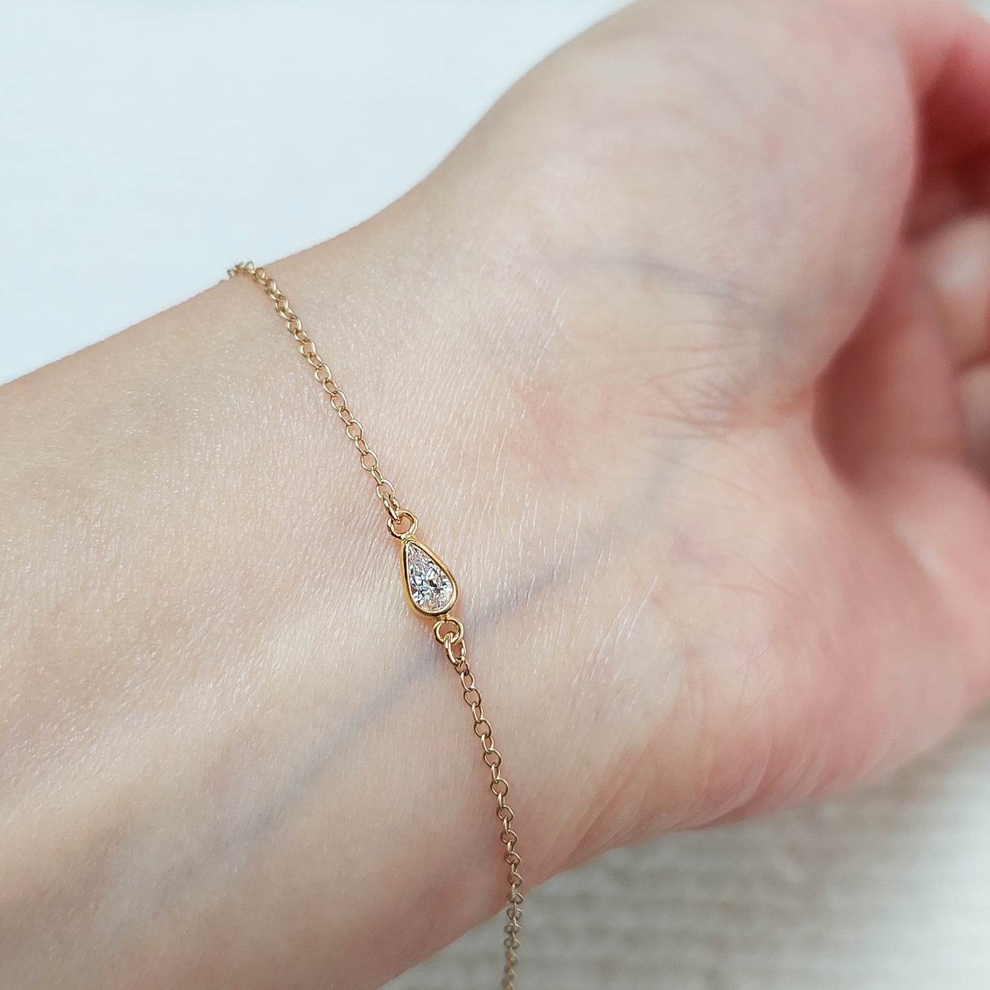 Teardrop Bezel Connector With 2mm Closed Rings 3x5 mm •Birth Stone Charm •Gold Filled (14KGF) Jewelry Findings Wholesale •GF3TDR2CZ/93TDR2CZ