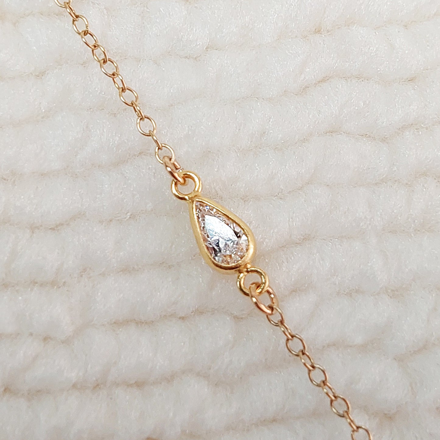 Teardrop Bezel Connector With 2mm Closed Rings 3x5 mm •Birth Stone Charm •Gold Filled (14KGF) Jewelry Findings Wholesale •GF3TDR2CZ/93TDR2CZ