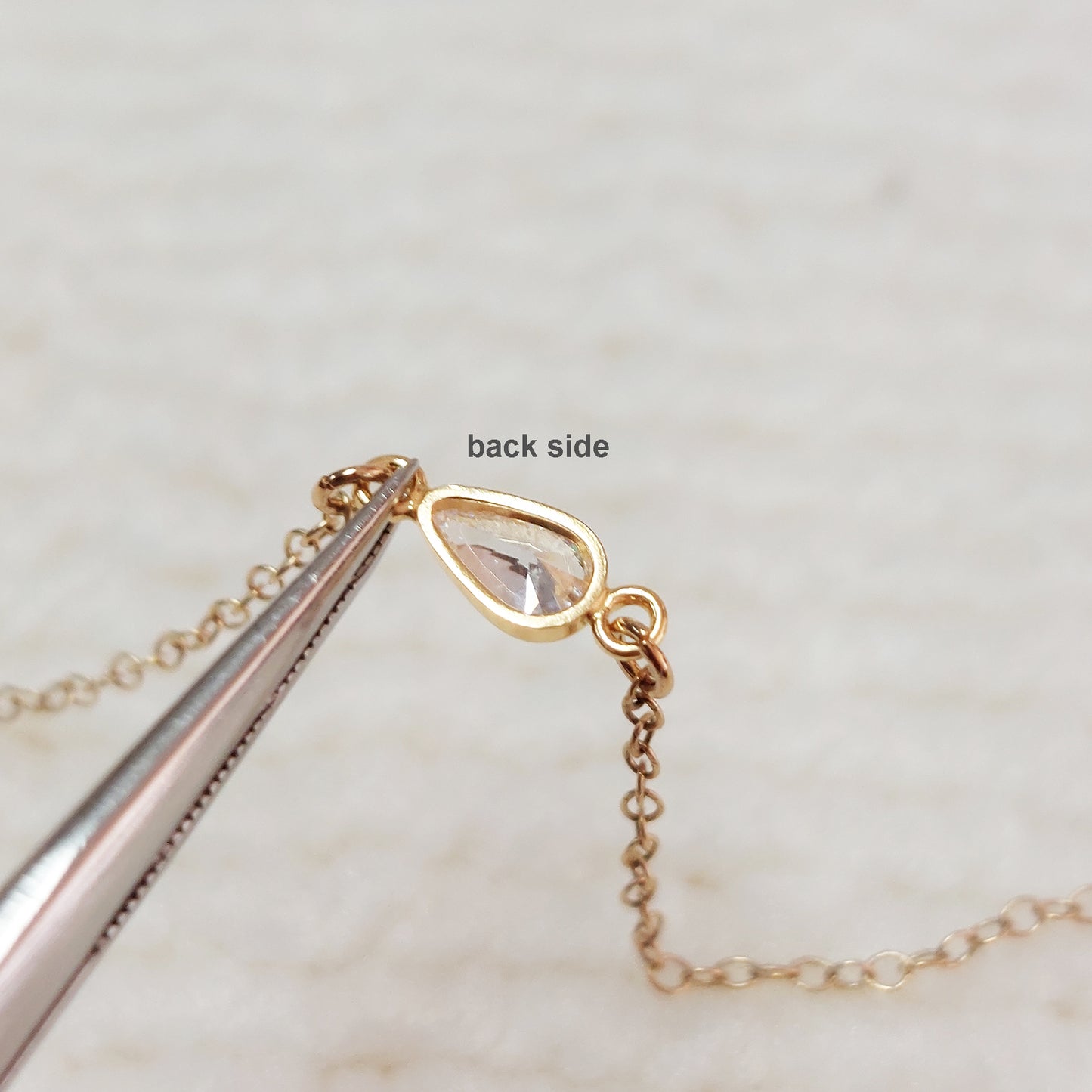 Teardrop Bezel Connector With 2mm Closed Rings 3x5 mm •Birth Stone Charm •Gold Filled (14KGF) Jewelry Findings Wholesale •GF3TDR2CZ/93TDR2CZ