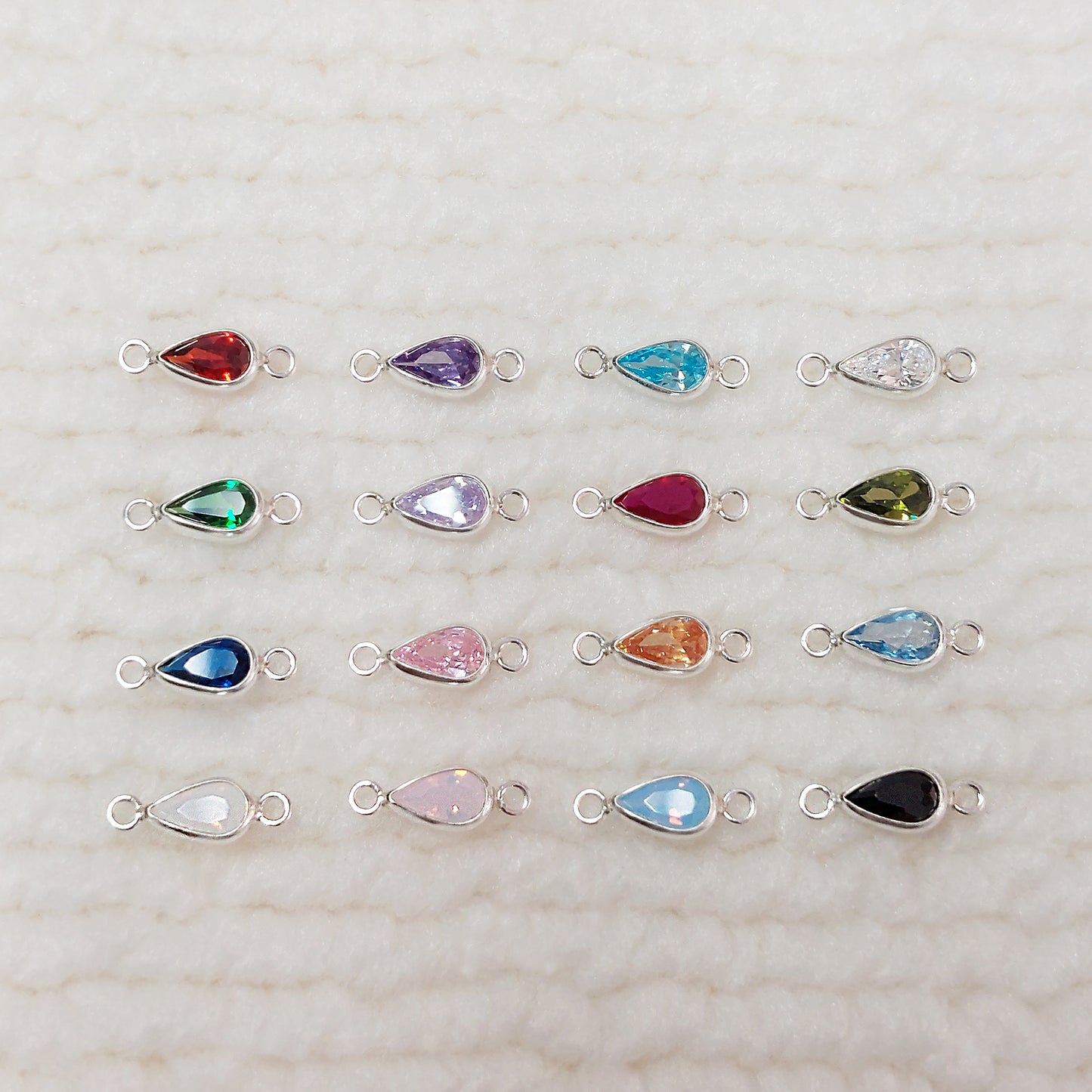 Teardrop Bezel Connector With 2mm Closed Rings 3x5 mm •Birth Stone Charm •Gold Filled (14KGF) Jewelry Findings Wholesale •GF3TDR2CZ/93TDR2CZ