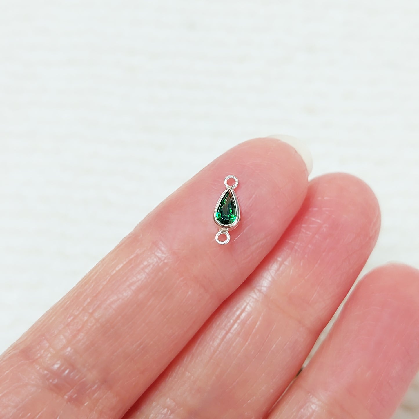 Teardrop Bezel Connector With 2mm Closed Rings 3x5 mm •Birth Stone Charm •Gold Filled (14KGF) Jewelry Findings Wholesale •GF3TDR2CZ/93TDR2CZ