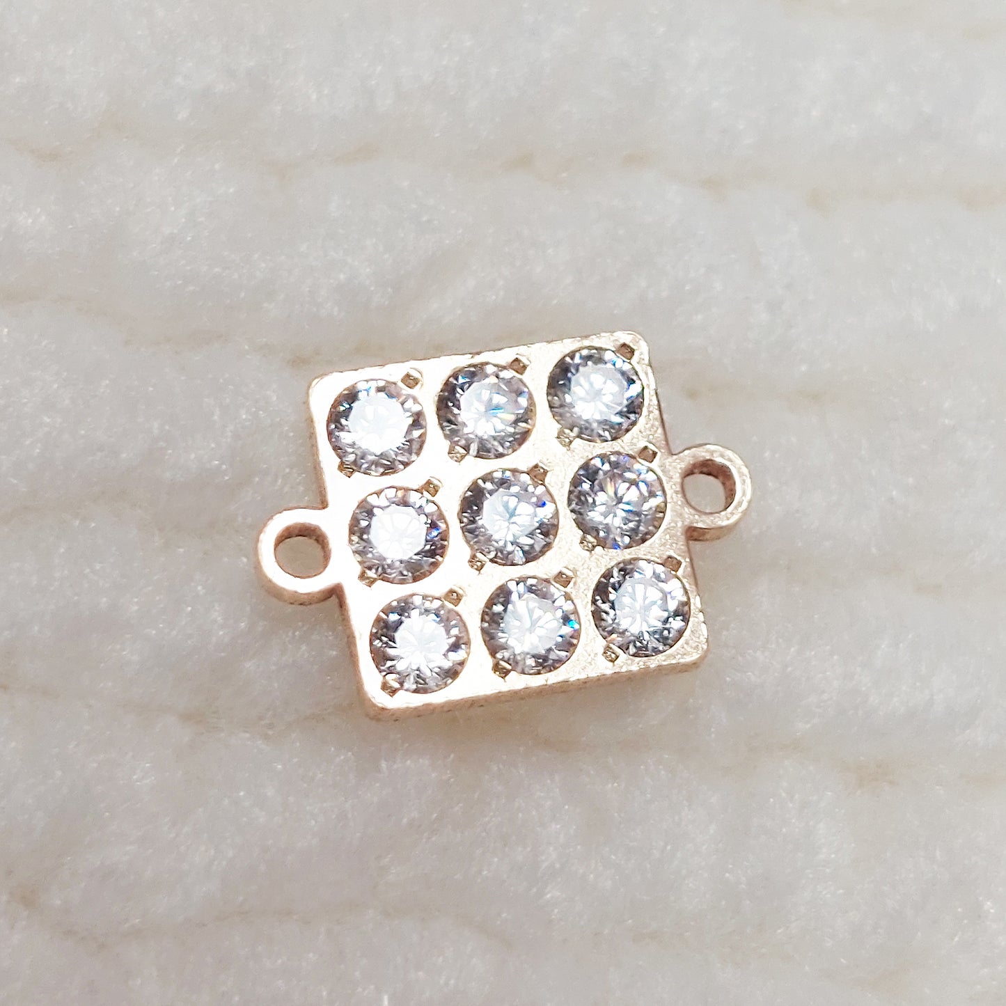 Square Shape Connector With 9 CZs 20ga 9 x 6.3mm • Minimalist Charm •Gold Filled (14KGF) Jewelry Findings Wholesale • SQ96CZ9 / 9SQ96CZ9