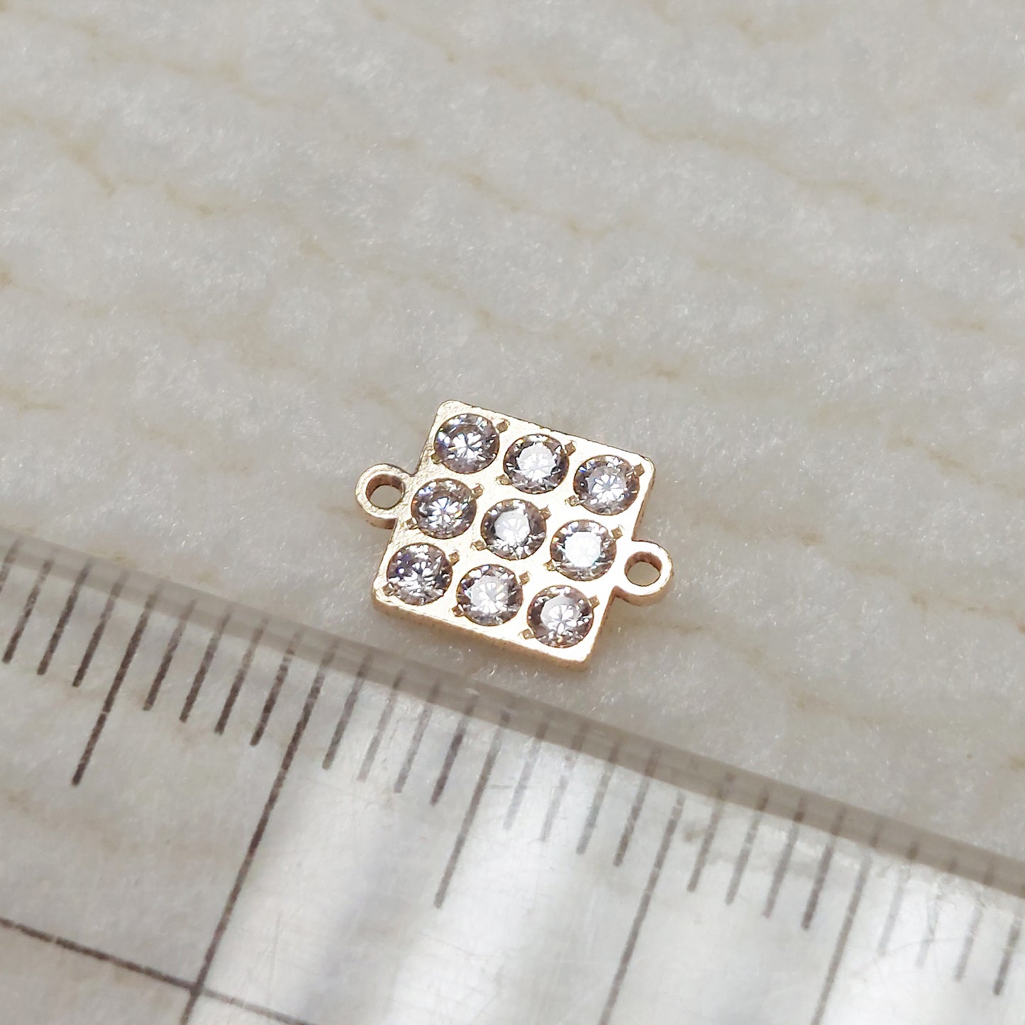 Square Shape Connector With 9 CZs 20ga 9 x 6.3mm • Minimalist Charm •Gold Filled (14KGF) Jewelry Findings Wholesale • SQ96CZ9 / 9SQ96CZ9
