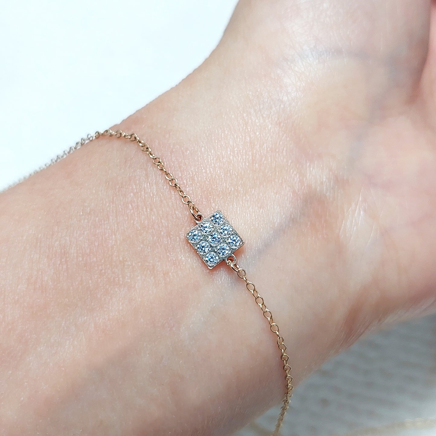 Square Shape Connector With 9 CZs 20ga 9 x 6.3mm • Minimalist Charm •Gold Filled (14KGF) Jewelry Findings Wholesale • SQ96CZ9 / 9SQ96CZ9