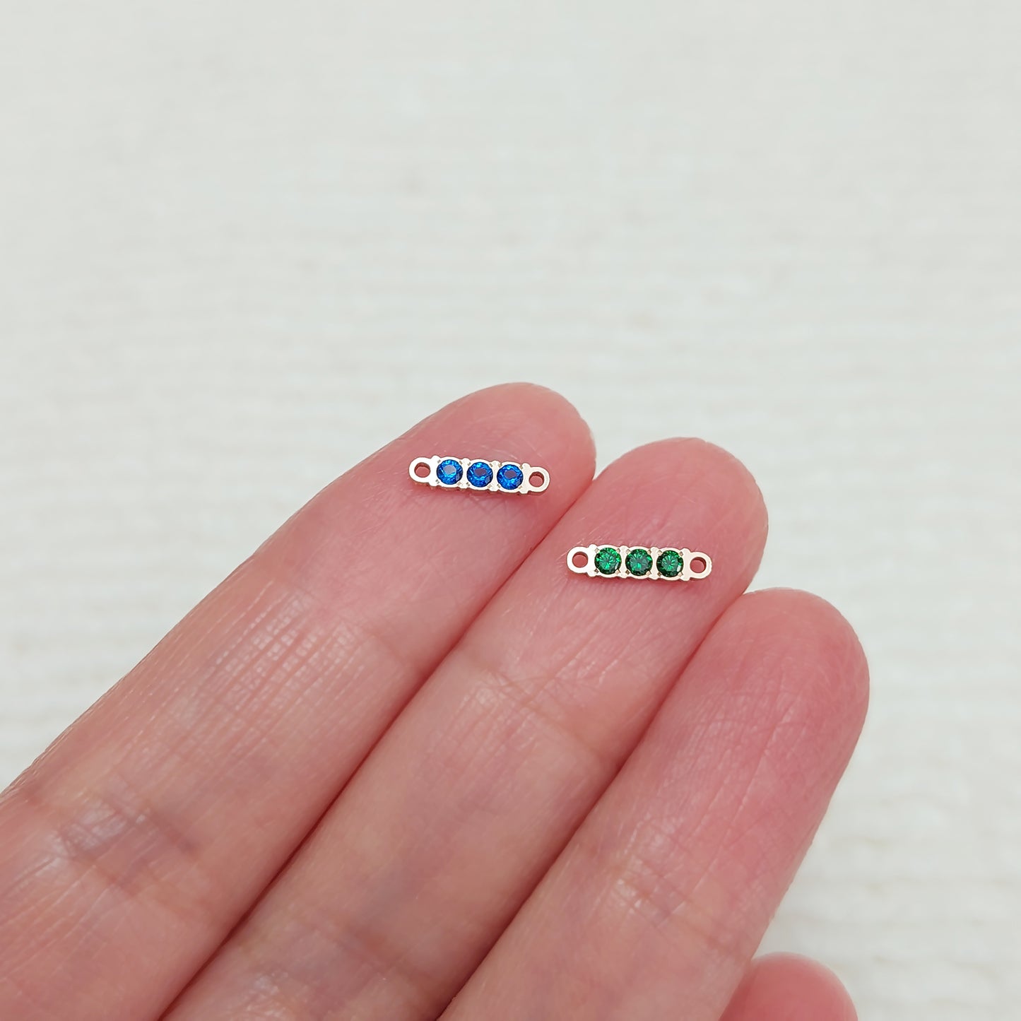 Bar Connector With 3 CZs 20ga 2.3 x 9.7mm • Minimalist Charm •Gold Filled (14KGF) Jewelry Findings Wholesale • BAR97CZ3 Birth Stone Bar
