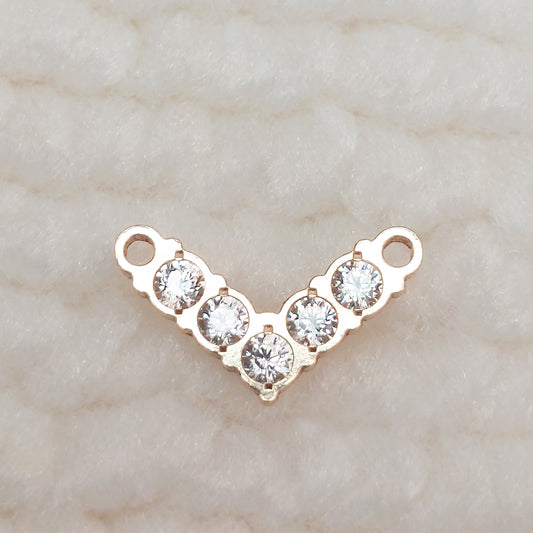 V Shape Connector With 5 CZs 20ga 10.7 x 6.2mm • Minimalist Charm •Gold Filled (14KGF) Jewelry Findings Wholesale • VB11CZ5 / 9VB11CZ5