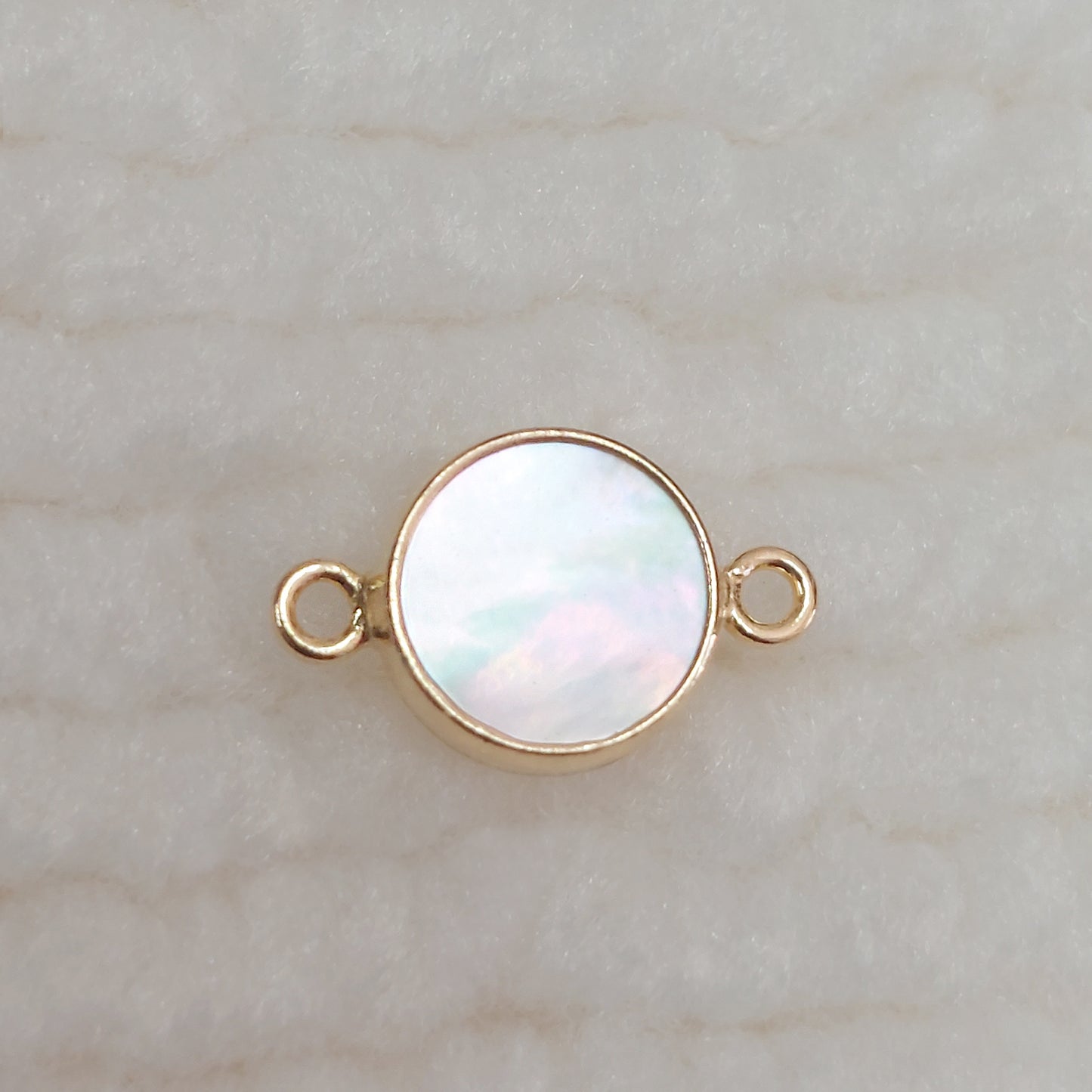 6mm Shell Round Bezel Connector With 2mm Closed Rings • Dainty Charm • Gold Filled (14KGF) Jewelry Findings • GF6BZ15R2SH / 96BZ15R2SH