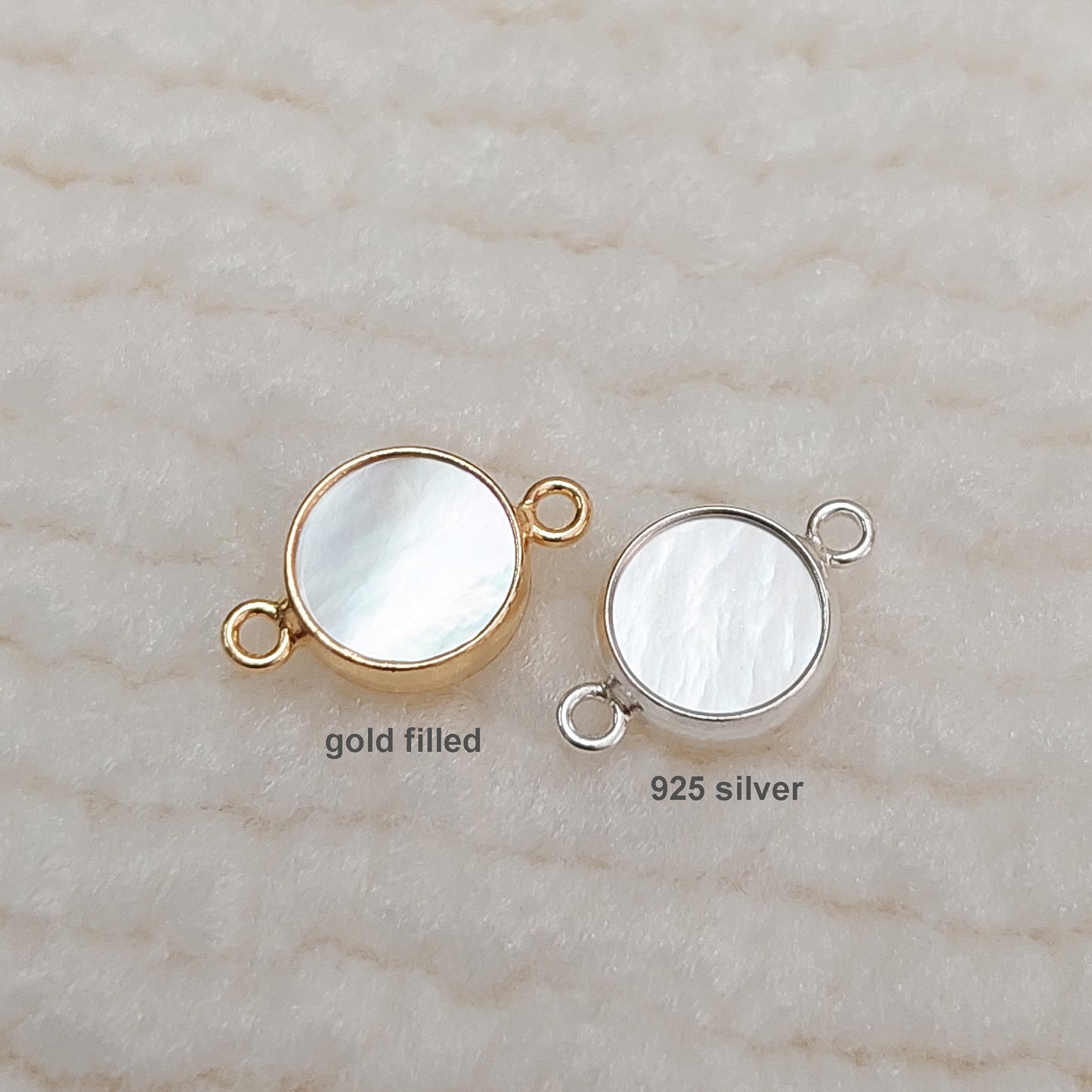 6mm Shell Round Bezel Connector With 2mm Closed Rings • Dainty Charm • Gold Filled (14KGF) Jewelry Findings • GF6BZ15R2SH / 96BZ15R2SH
