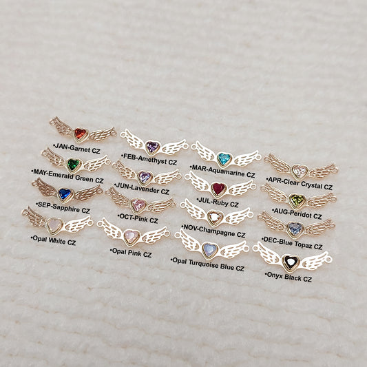 3mm Heart Shape Bezel Connector with Wings 17.6x6.4mm•Birth Stone Bezel• Gold Filled (14KGF) Jewelry Findings Wholesale•GF3HRT-WG2/93HRT-WG2
