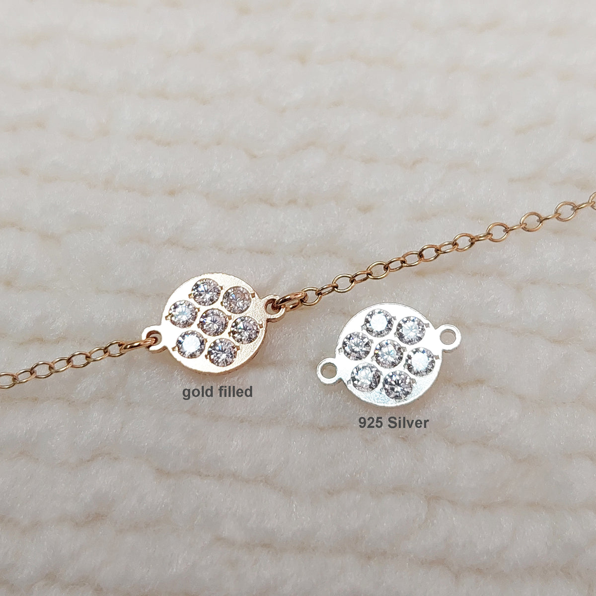 Disc Connector With 7 CZs 20ga 8.9 x 6.2mm • Dainty Charm • Minimalist • Gold Filled (14KGF) Jewelry Findings • Wholesale • 6RDCZ7 /96RDCZ7