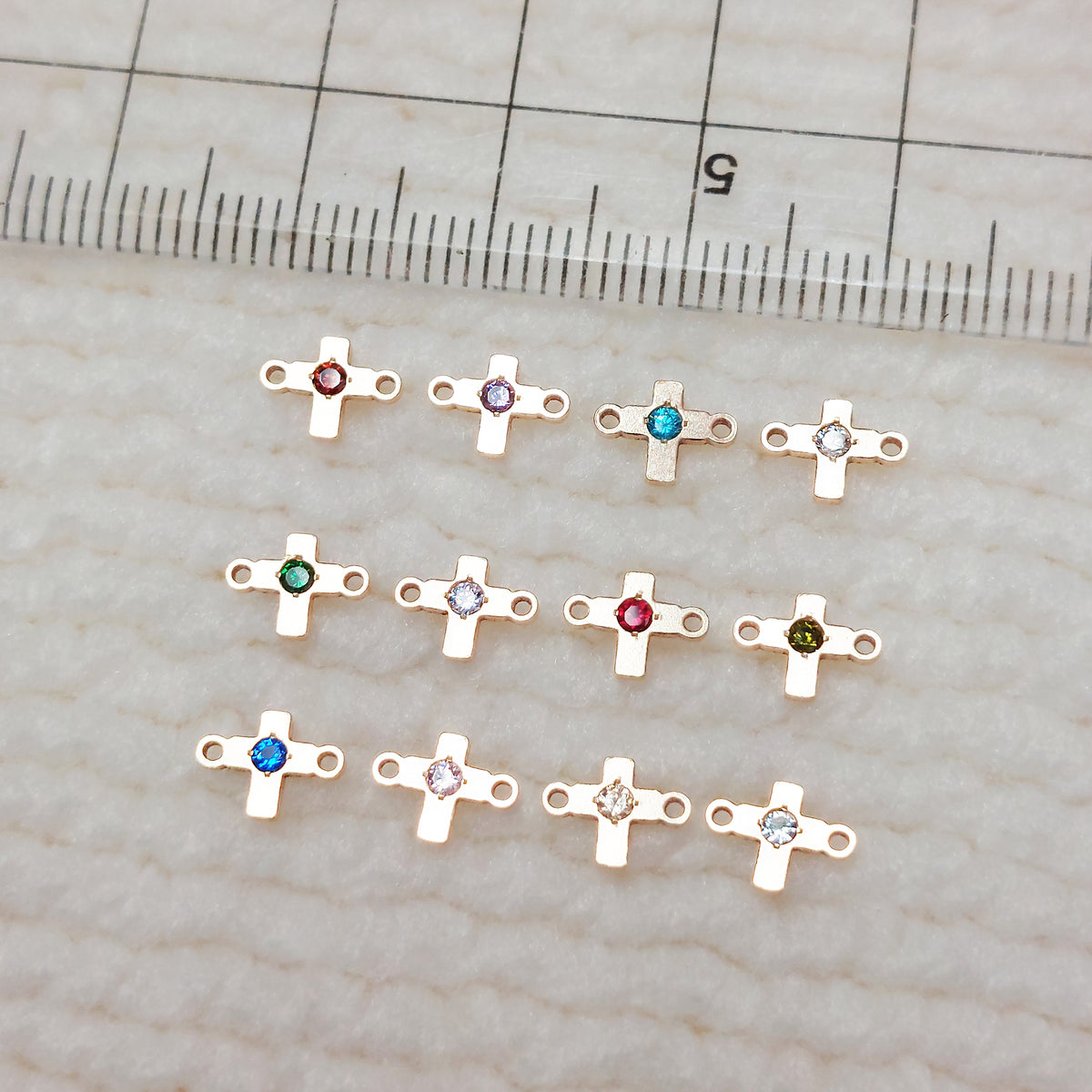 Tiny Cross Connector With CZ 7.2x5.3mm •Dainty Charm •Minimalist •Gold Filled (14KGF) Jewelry Findings Wholesale • CR75CZ Birth Stone
