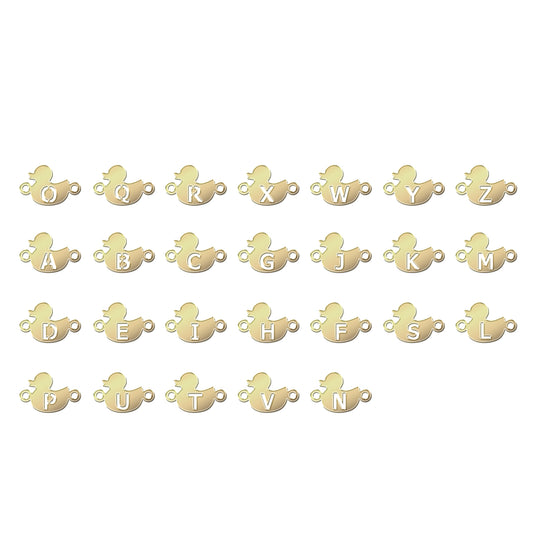 DU76LETR2 Gold Filled (14KGF) 8.7x 5.8mm Duck Letter(A-Z) Charms With 2 Rings 24ga