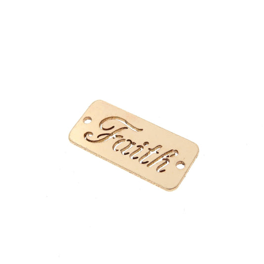 GF126H2FA Gold Filled(14KGF)12.6 x 6mm Hollow Carved''Faith''Tag With 2Holes