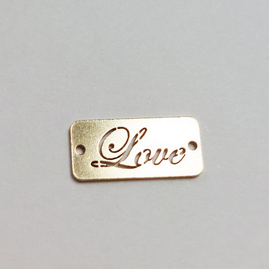 GF126H2LO Gold Filled(14KGF) 12.6 x 6mm Hollow Carved''Love''Tag With 2 Holes