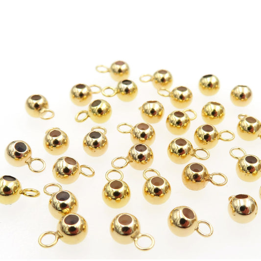 GF4MSBR Gold Filled (14KGF)4mm Round Smooth Stopper Bead 1.7m Hole With Ring Positioning Components