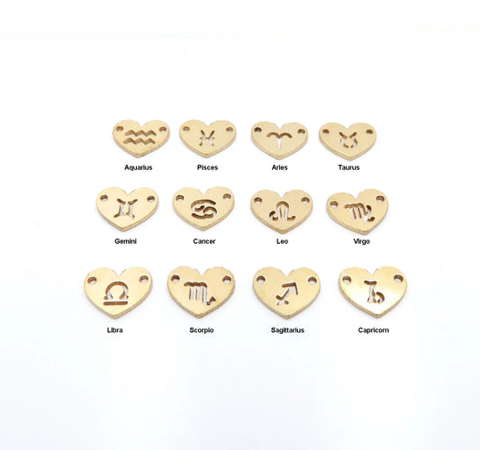 GFHA6H2HO Gold Filled(14KGF)Horoscope Zodiac Sign 8x6mm Heart Connector With 2 Holes