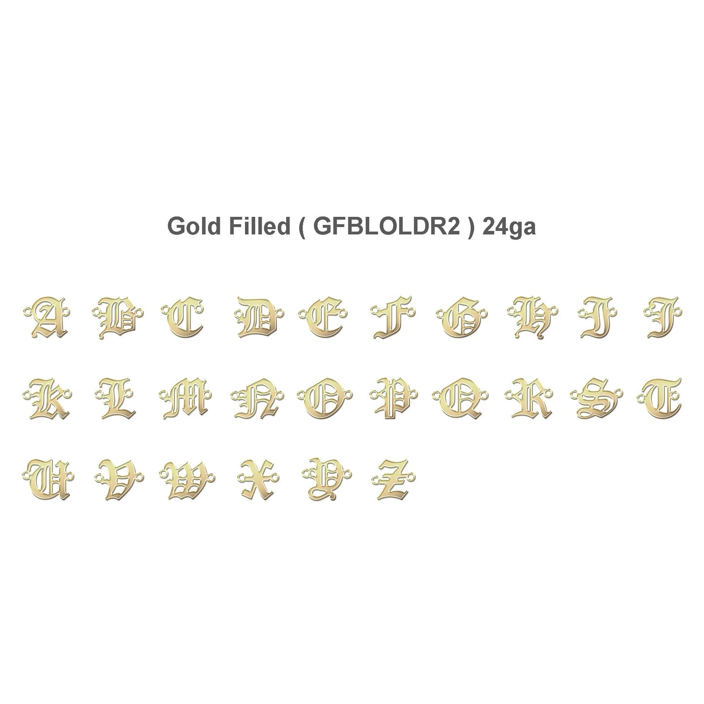 Old England Block Letter (A-Z) Connector Charm with 2 rings 7mm • Gold Filled (14KGF) Jewelry Findings Wholesale • ALPHABET • GFBLOLDR2