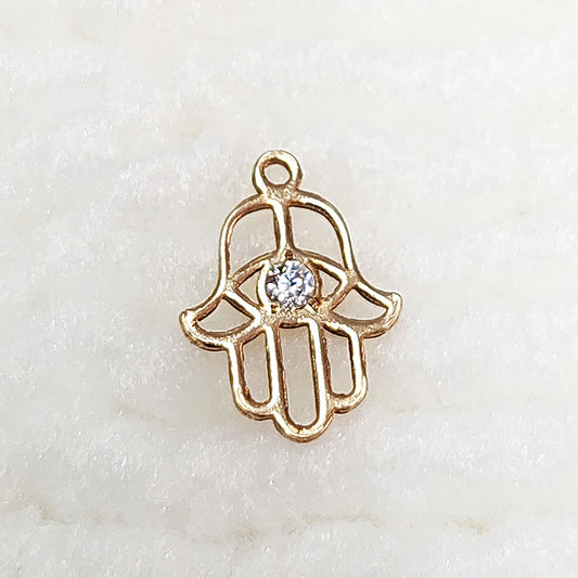 HS1189CZ Gold Filled (14KGF) 10.4 x 7.7mm Hamsa Hand Charm With CZ