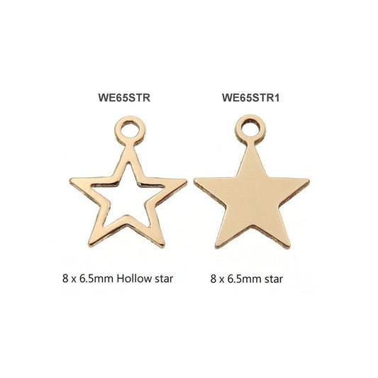 WE65STR / WE65STR1 Gold Filled (14KGF) 8 x 6.5mm Hollow Star & Star Charm With Ring